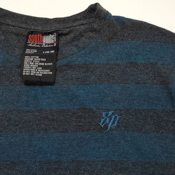 Southpole Striped Long-Sleeve Thermal Shirt Large Embroidered "SP" Logo Crewneck - Picture 3 of 8